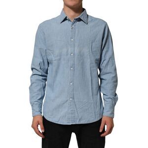 Deperlu Blue Denim Regular Fit Collared Long Sleeve Men Men's Shirt